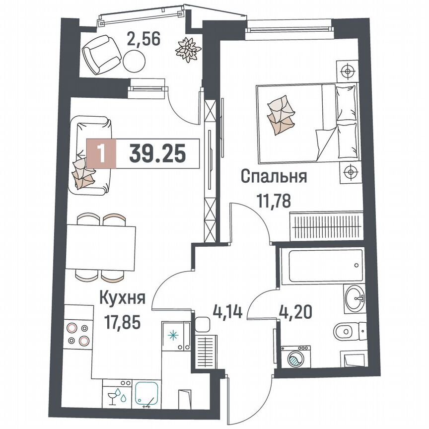 1-к. квартира, 39,3 м², 2/18 эт.