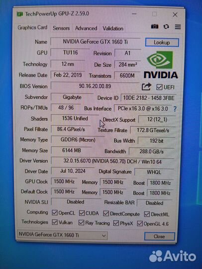 Видеокарта 1660 ti gigabyte oc