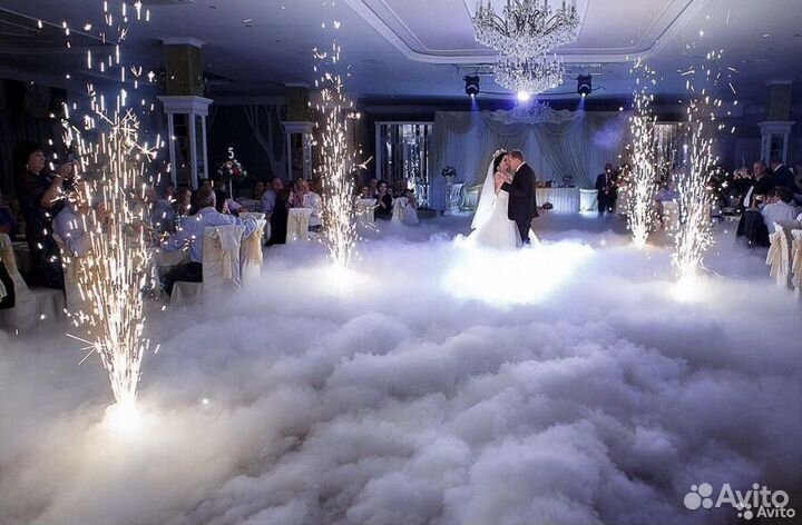 Тяжелый дым на свадьбу, мероприятие, фонтаны, снег