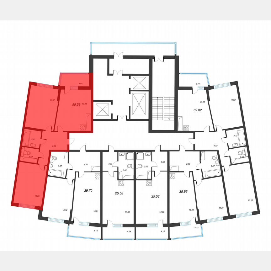 2-к. квартира, 57,6 м², 20/22 эт.