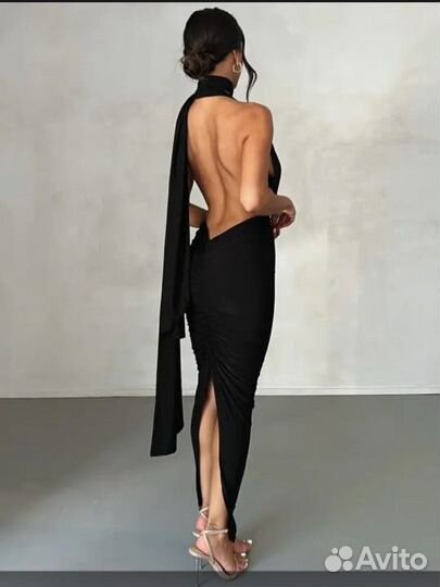 Чёрное вечернее платье 44 46 выпускное в пол