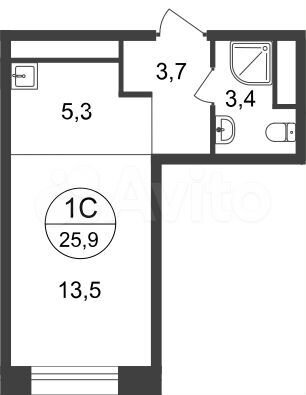 Квартира-студия, 25,9 м², 20/22 эт.
