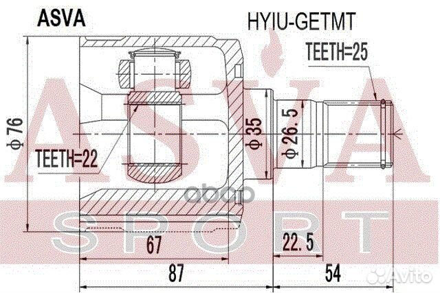 ШРУС внутренний перед прав/лев hyiugetmt asva