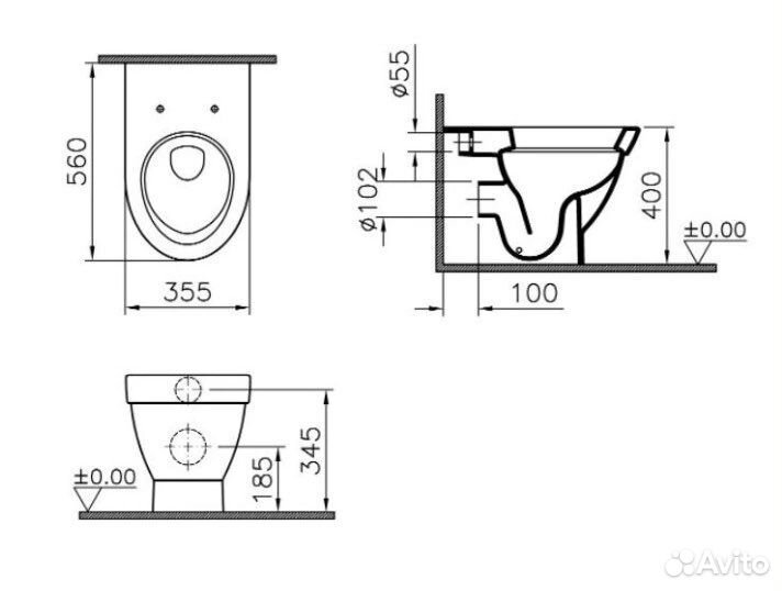 Напольный приставной унитаз Vitra Form 500