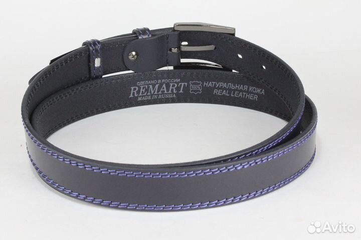 Мужской кожаный ремень 30 мм, синий