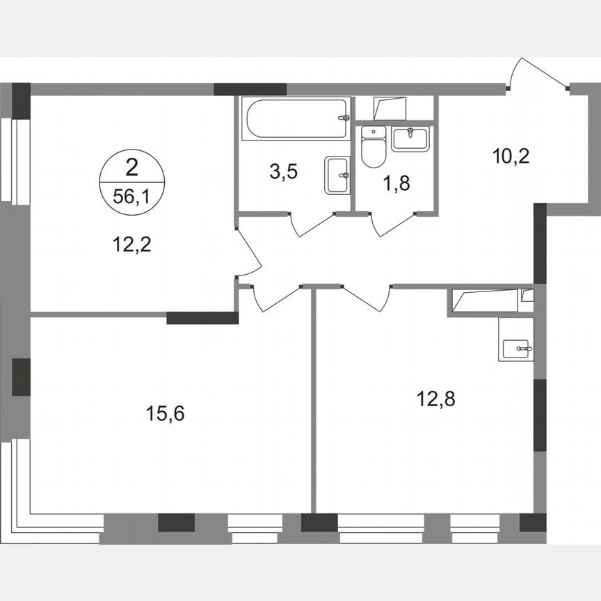 2-к. квартира, 56,1 м², 15/19 эт.