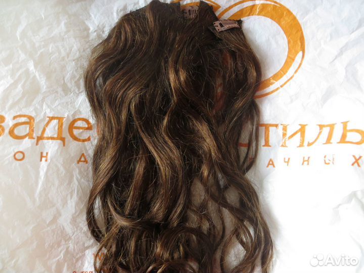 Натуральные волосы на заколках каштановые пряди