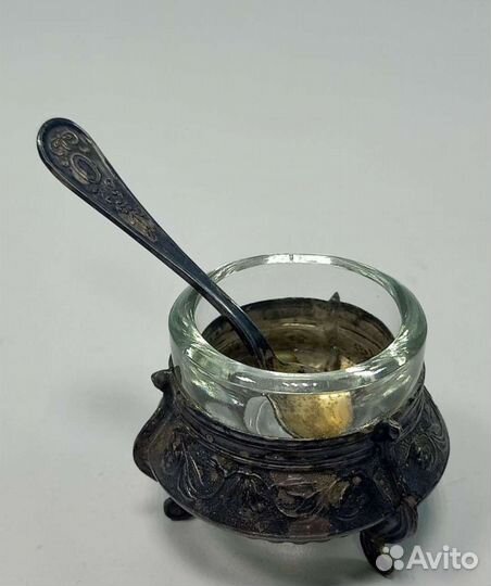 Солонка с ложечкой мельхиор СССР