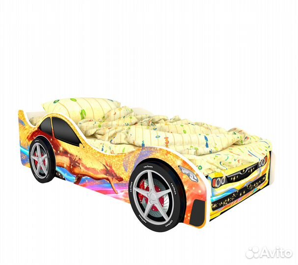 Кровать-машина Милан с колесами (2шт.) и подсветко