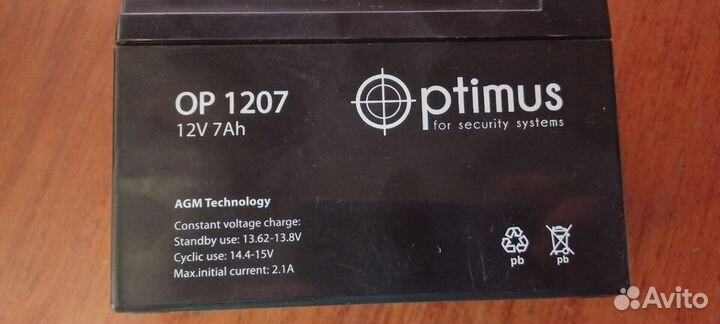 Аккумулятор для ибп 12v optimus OP1207 7Ah