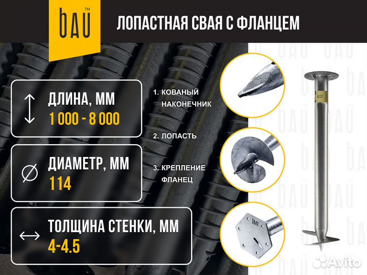 Винтовые сваи лопастные 114 х 3000