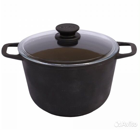 Кастрюля чугунная об.4 литра стек.крышка 0204С