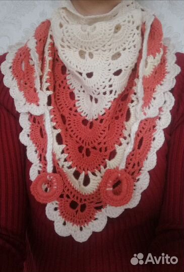 Вязаный платок-косынка, ручная работа