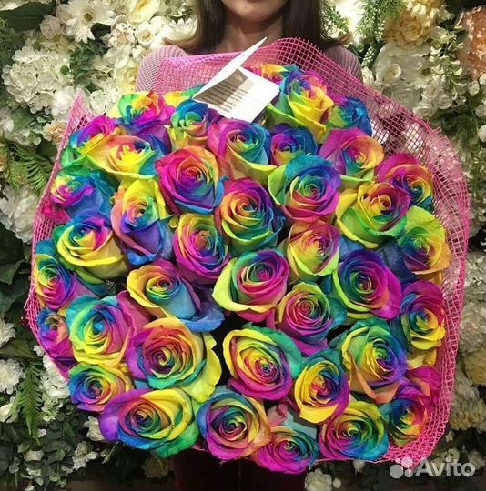 Радужные розы Цветы Доставка