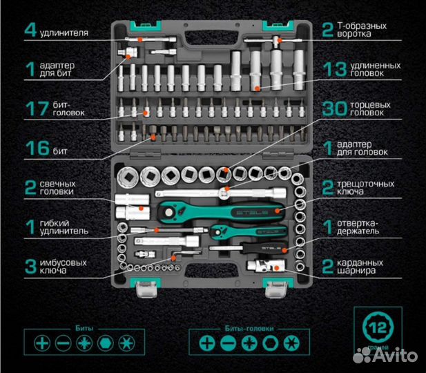 Новый Набор инструментов Stels 94 предмета 14118