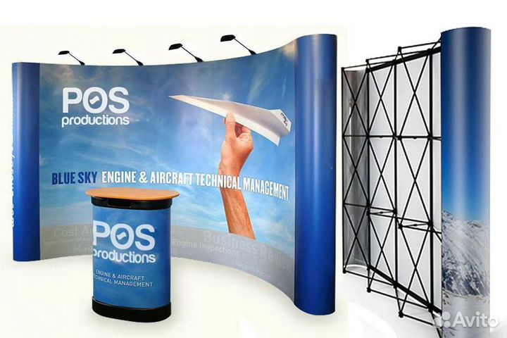 Мобильный Поп Ап стенд с боксом-трибуной