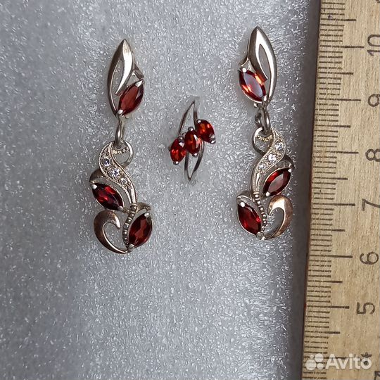 Серьги кольцо гранат, серьги бирюза