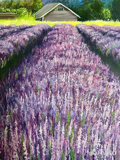 Картина маслом на холсте пейзаж горы и лаванда