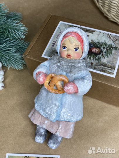 Ватная елочная игрушка ручная работа