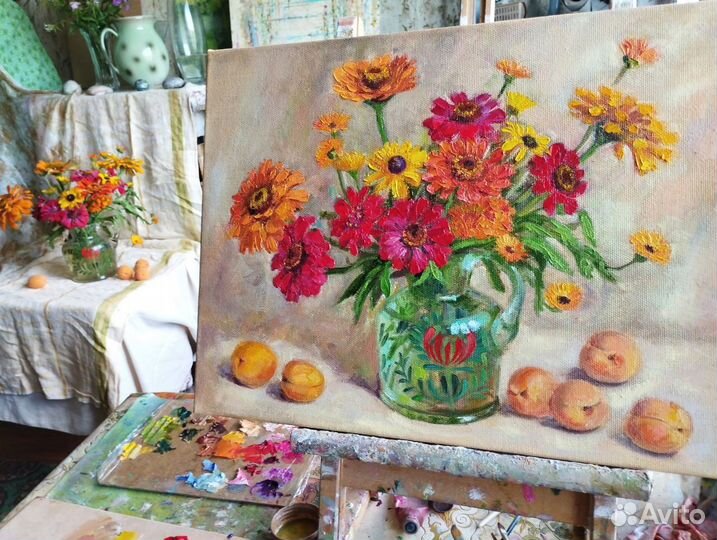 Картина маслом. Цветы и фрукты