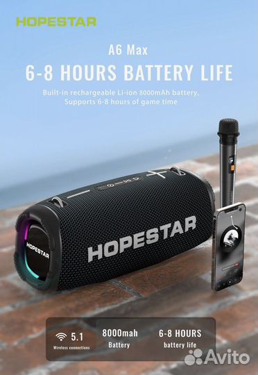 Колонка Hopestar A6 Max с микрофоном 80Вт (черная)