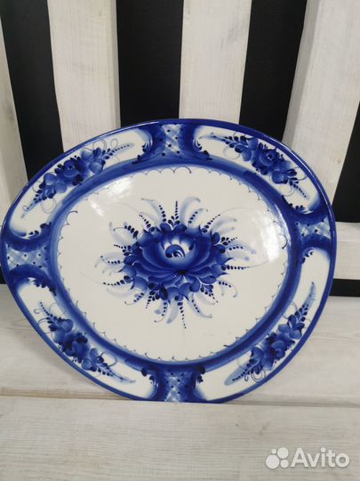 Блюдо капля гжель, фарфор 28*25 см