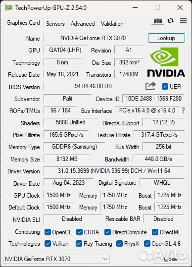 Продам Palit nvidia GeForce RTX 3070