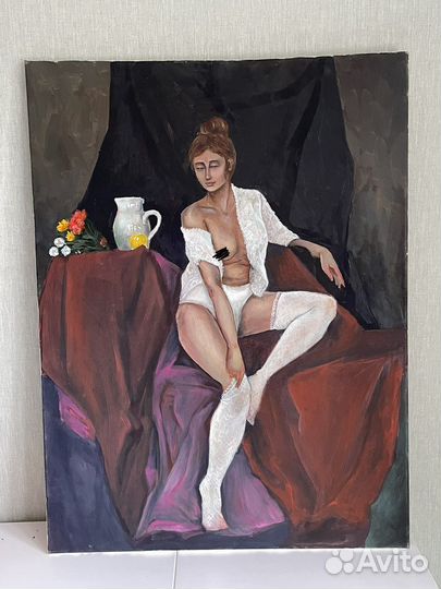 Картина маслом девушка, натюрморт для интерьера