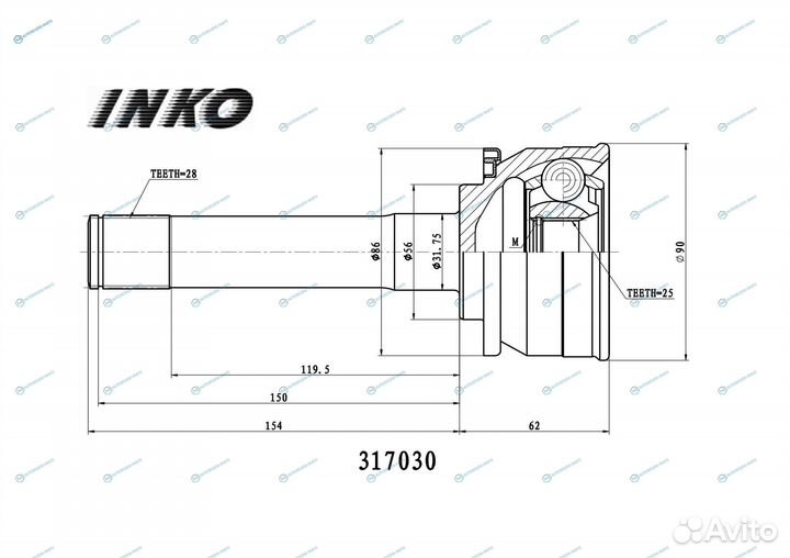 317030 шрус внешний 2825