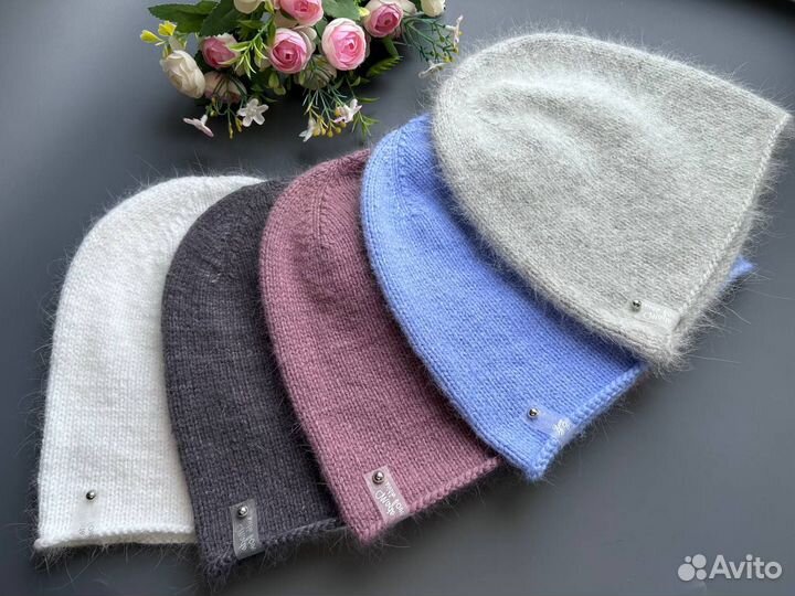 Шапка бини вязаная из пуха норки