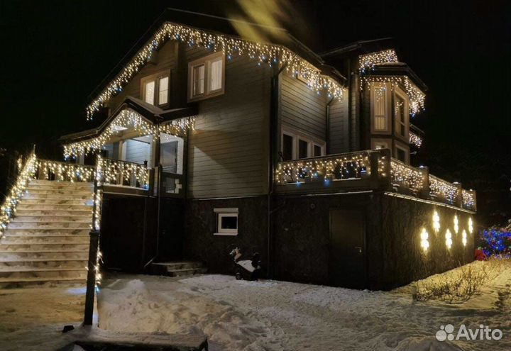 Гирлянда уличная бахрома + Монтаж