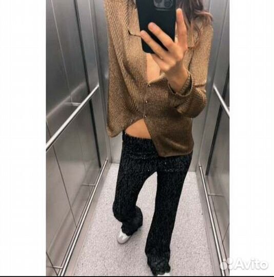 Zara брюки клеш с пайетками, новые, М