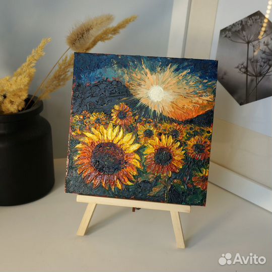 Картина маслом. Подсолнухи 15х15 см. В наличии