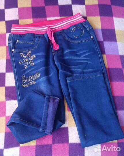 Джинсы для девочки утеплённые 122-128