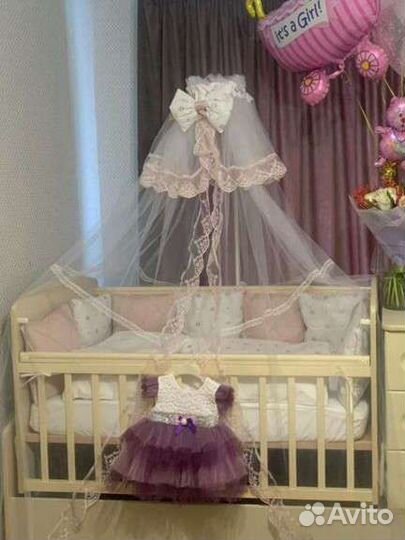 Балдахин в кроватку с держателем и наматрасник