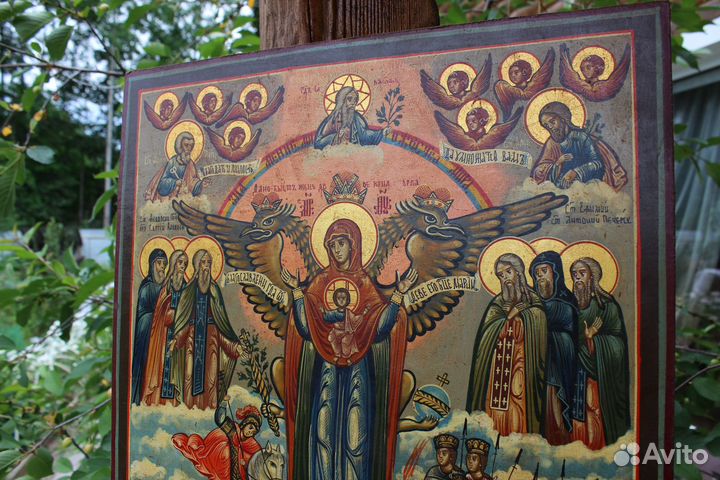 Азовская старая икона Божей матери живопись золото