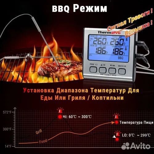 Кулинарный термометр с термощупами