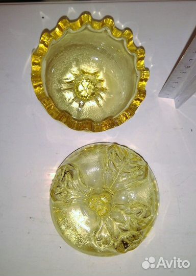 Лимонница и сахарница. Цветное стекло. СССР