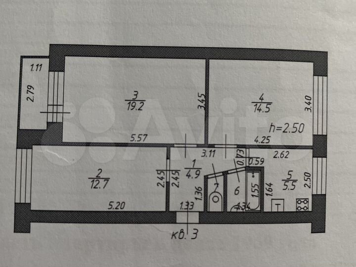 3-к. квартира, 63 м², 1/5 эт.