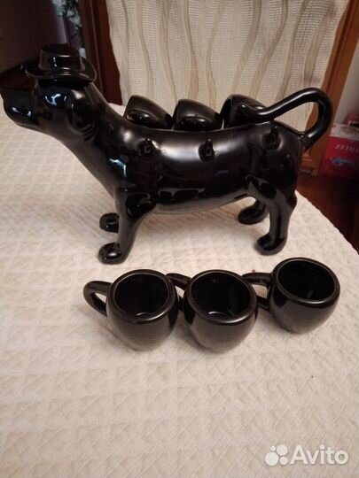 Набор для кофе. Чёрного цвета собачка в шляпке