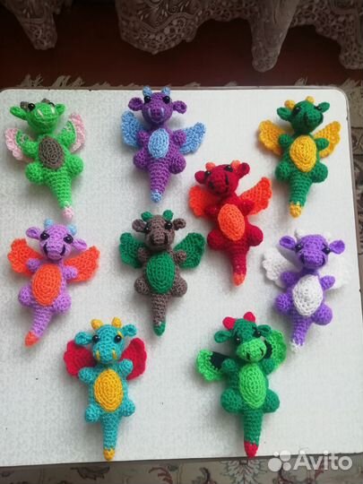 Вязаные дракошки магнит, брелок,елочная игрушка