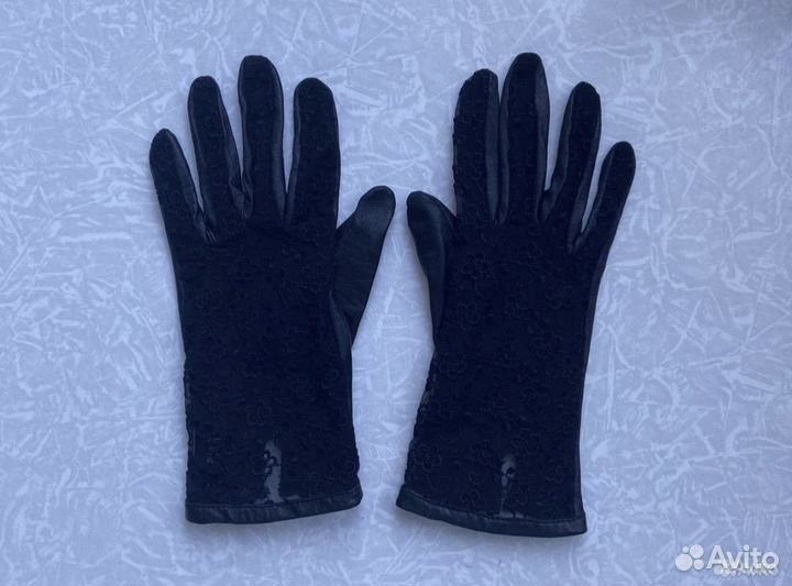 Перчатки кожаные женские кружево гипюр 7 размер