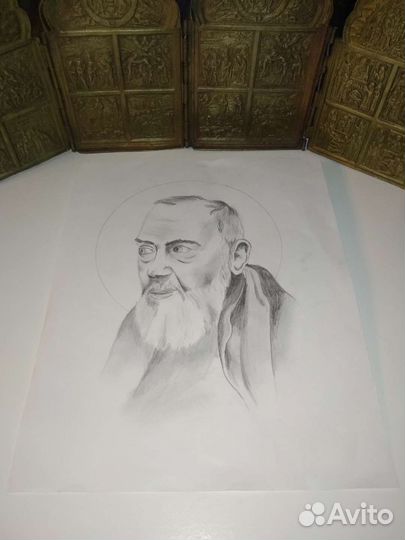 Рисунок карандашом Падре Пио