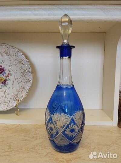 Графин Штоф Хрусталь кобальт синий СССР, целый