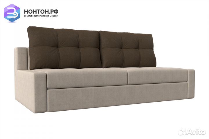 Диван выкатной Мартин рогожка бежевая / коричневая