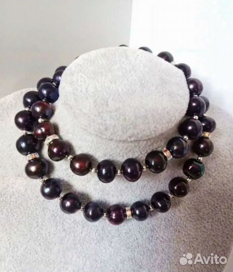Бусы из натурального чёрного жемчуга