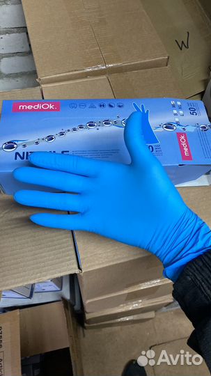 Перчатки нитриловые М размер голубой цвет