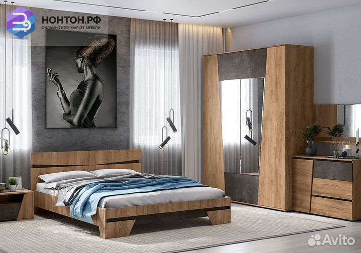Спальня Соренто дуб крафт / бетон темный