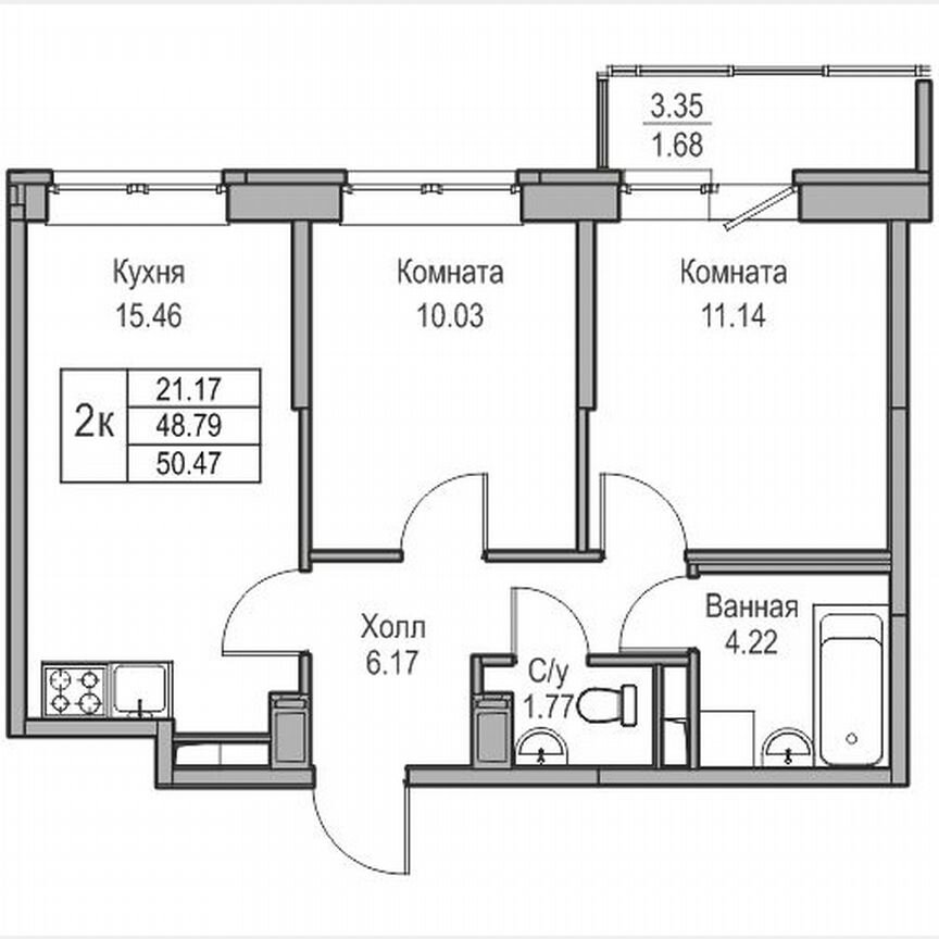 2-к. квартира, 50,5 м², 21/23 эт.