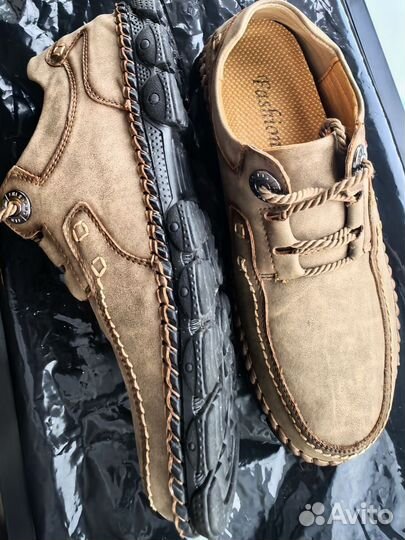 Мужские кожаные мокасины 45, Бежевый